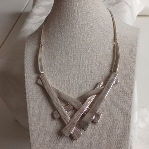 High Polish Matte Stainless Steel Brutalist Texture Statement Necklace
